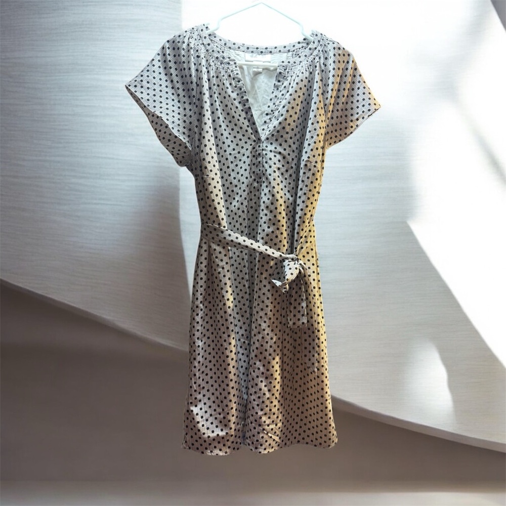 Motherhood Maternity Grey Pinstripe and Black dots dress